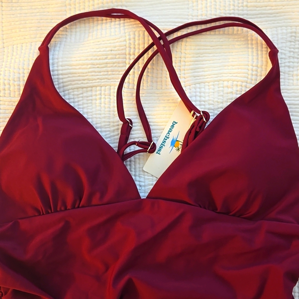 Elegant Burgundy One Piece Swimsuit‎ NWT - Picture 3 of 7